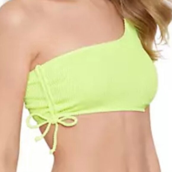 Salt+Cove Sandy Ribbed One-Shoulder Bikini Top Citron Yellow Size M - Picture 3 of 8